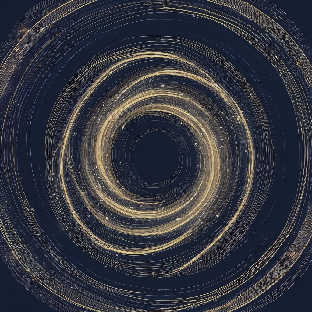 Abstract digital art - deep blue spiral with golden threads